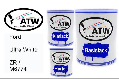 Ford, Ultra White, ZR / M6774: 1L Lackdose + 1L Klarlack + 500ml Härter - Set, von ATW Autoteile West.